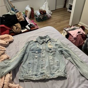 love, Fire Light Blue Distressed Denim Jacket